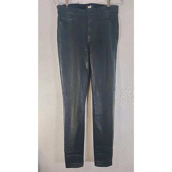PAIGE Denim - Paige Hoxton Straight‎ Leg Ankle Moto Jeans in Black Fog Luxe Coating. 27
